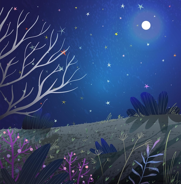 Étoiles magiques dans le fond sombre du ciel nocturne pour les enfants