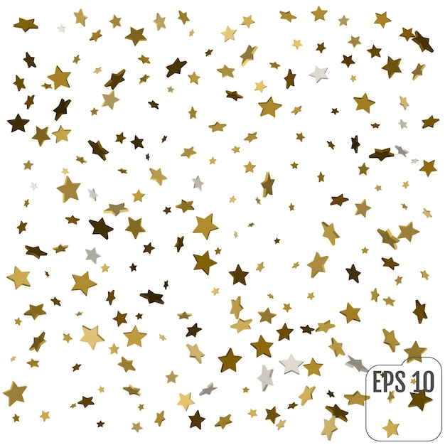 étoiles d'or 3d. Célébration de confettis, décoration abstraite dorée tombante pour fête, anniversaire, anniversaire ou événement, festif. Décor de fête. Illustration vectorielle