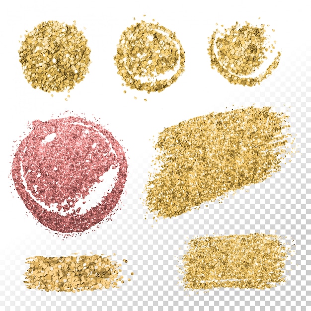 Étoiles à paillettes roses dorées Coup de pinceau étincelant. Tache de feuille d'or.