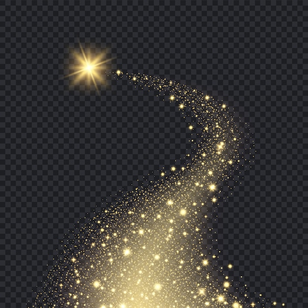 Étoiles réalistes magiques. Forme rougeoyante d'étincelles en spirale mouvement graphique bokeh glitter fond d'étoiles dorées tombantes