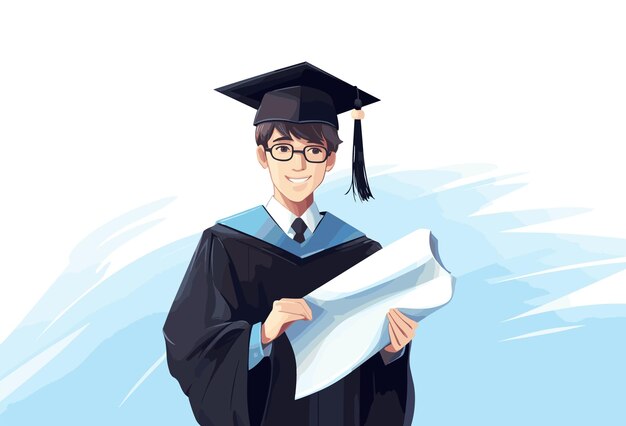Vecteur Étudiant diplômé titulaire d'un diplôme, d'un certificat, d'une réussite, de l'obtention d'une diplôme. illustration vectorielle de la robe de cape