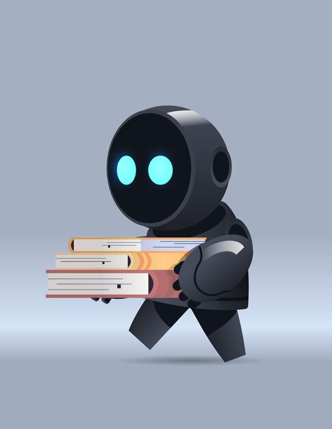 Étudiant Robot Noir Tenant Des Livres éducation En Ligne Apprentissage Machine Connaissance Intelligence Artificielle