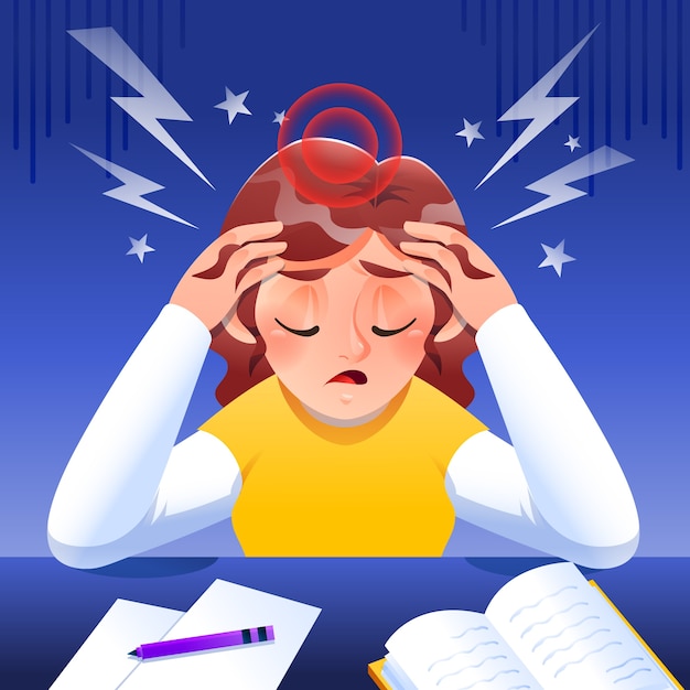 Étudiant souffrant de maux de tête et de stress pendant ses études