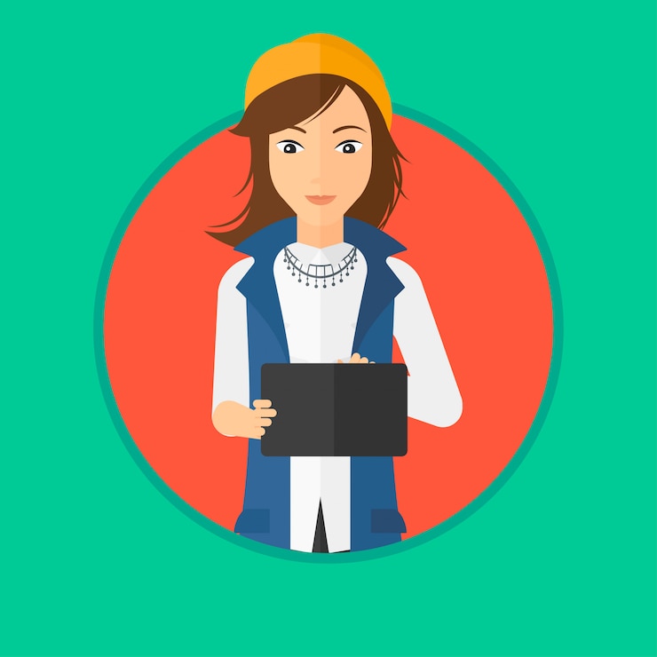 Vecteur étudiant travaillant sur une tablette.