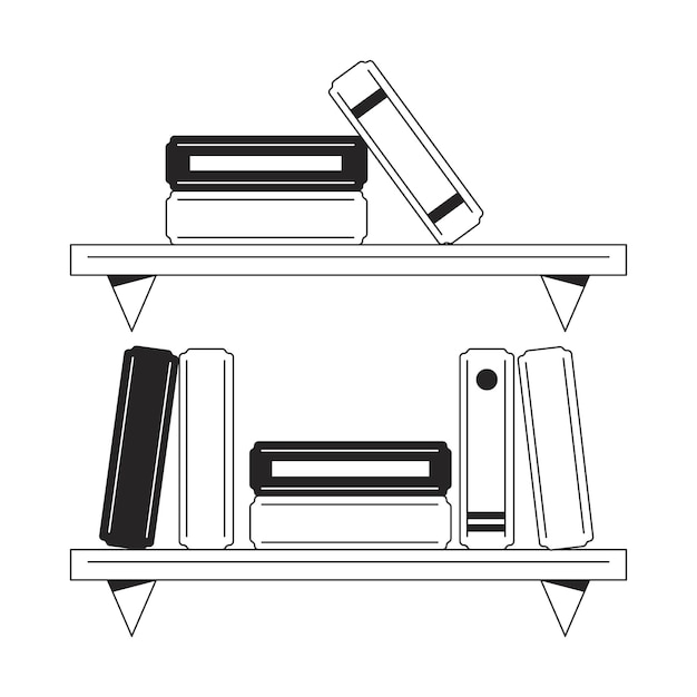 Étudier des étagères plates monochromes objet vectoriel isolé étagère étudiant universitaire dessin de ligne en noir et blanc modifiable illustration de point de contour simple pour la conception graphique Web