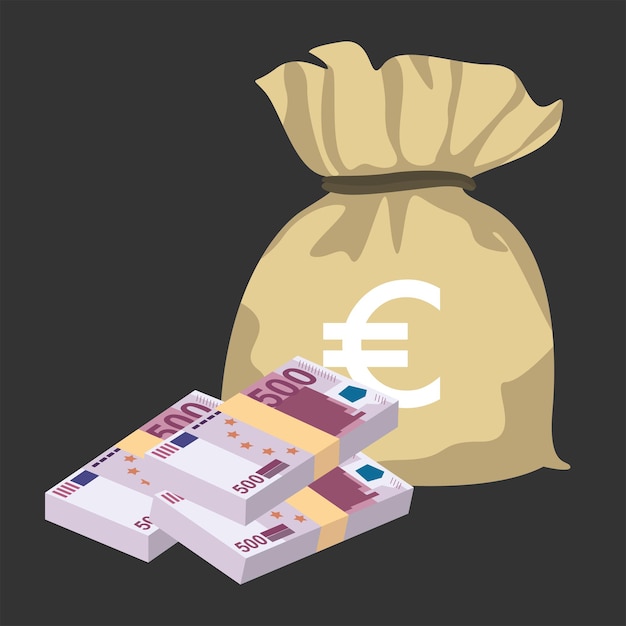 Vecteur euro vector illustration europe argent ensemble de billets de banque sac d'argent 500 eur
