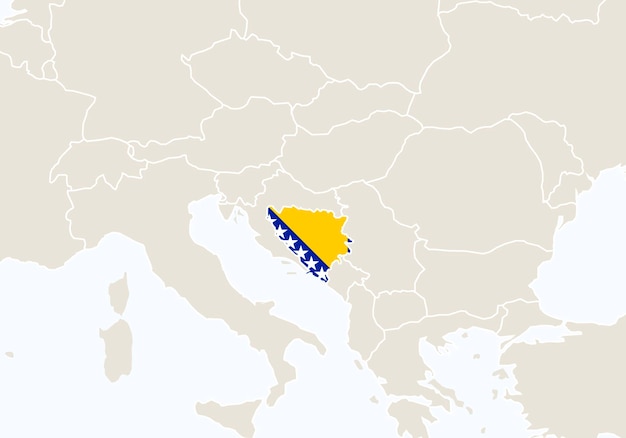 L'europe Avec La Carte De La Bosnie-herzégovine En Surbrillance. Illustration Vectorielle.