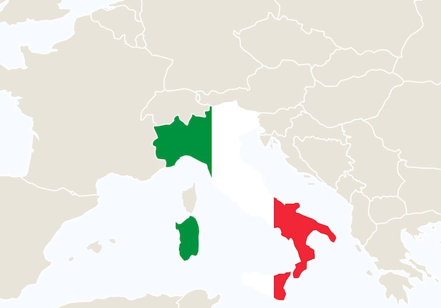 L'europe Avec La Carte De L'italie En Surbrillance. Illustration Vectorielle.