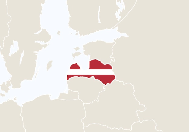 L'europe Avec La Carte De La Lettonie En Surbrillance. Illustration Vectorielle.