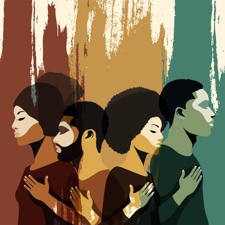 Vecteur événement du mois de l'histoire noire profile des silhouettes de personnes noires africaines et afro-américaines