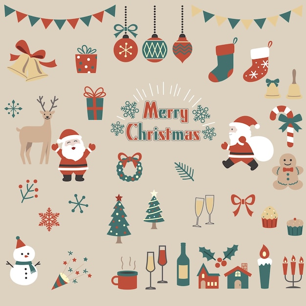 Évènement festif de Noël et icône de fête Collection d'éléments Clipart