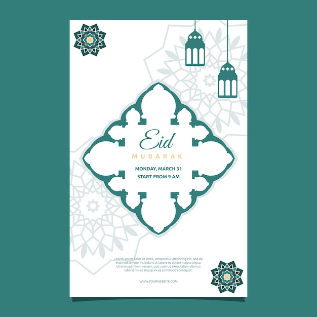 Événement Islamique Eid Mubarak Carte Cadre Fond Design Plat Simple