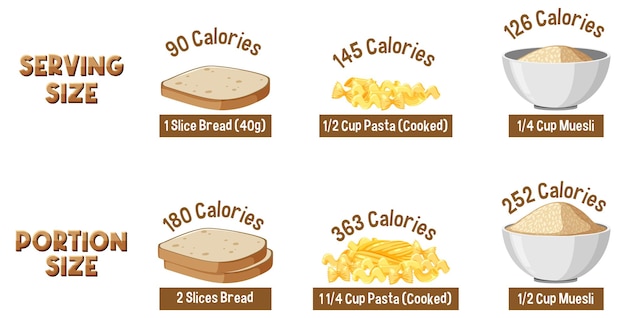 Vecteur l'évolution de la taille des portions alors et aujourd'hui