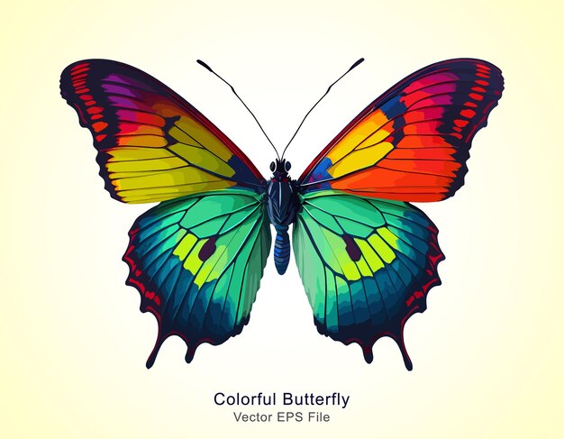 Excellente collection de papillons naturels colorés avec illustration vectorielle et autocollant d'ailes dessinées à la main