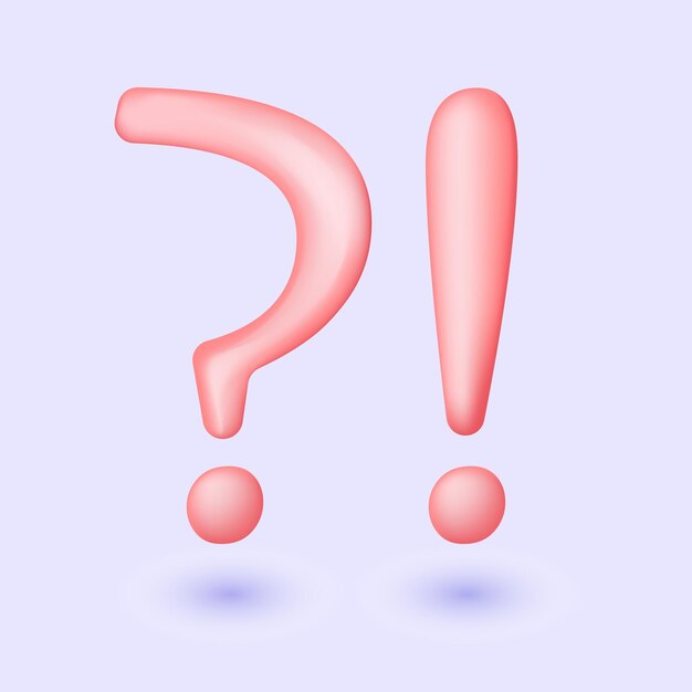 Exclamations 3d et points d'interrogation FAQ concept Poser des questions et recevoir des réponses Centre d'assistance en ligne Foire aux questions Rendu 3d Illustration vectorielle