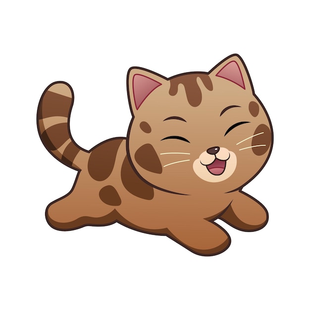 Exécutez Kawaii Bengal Cat Cartoon Animal Illustration