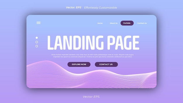 Exemple premium Page de destination avec fond de courbe d'onde abstraite Gradient rose violet vibrant