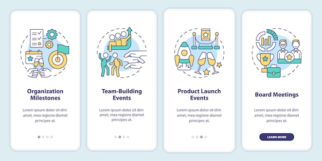Exemples d'événements d'entreprise sur l'écran d'application mobile d'intégration
