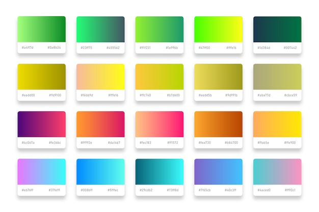 Vecteur exemples de la palette de couleurs pantone gradient en rgb ou hex pastel et néon