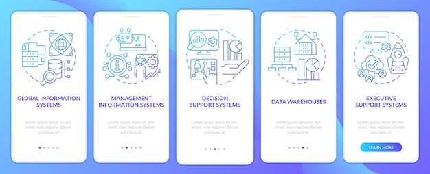 Exemples de systèmes d'information écran d'application mobile d'intégration à dégradé bleu