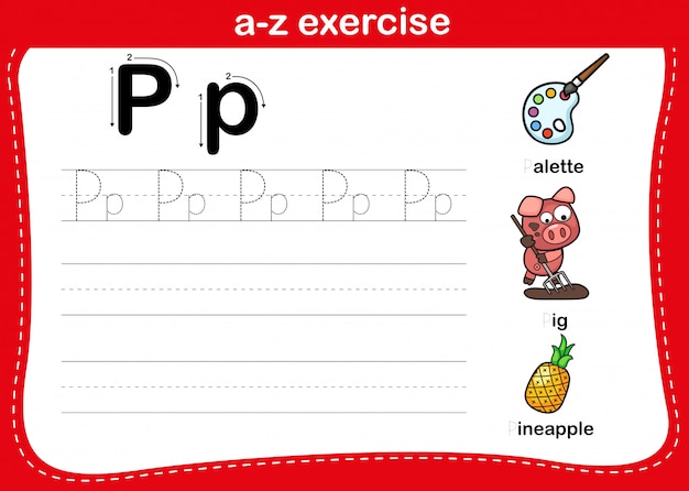 Exercice Alphabet Az Avec Illustration De Vocabulaire De Dessin Animé, Vecteur