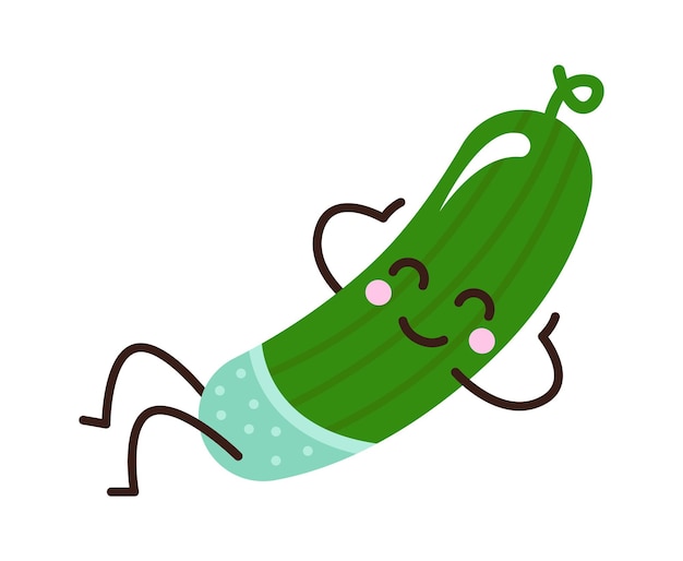 L'exercice De Dessin Animé Concombre Icône De Légume Alimentation Saine Illustration Vectorielle