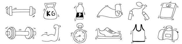 exercice de fitness doodle dessin à la main motif sans couture arrière-plan mignon monochrome sport sain haltérophilie