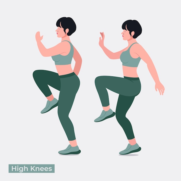 Exercice de genoux hauts Femme séance d'entraînement fitness aérobie et exercices