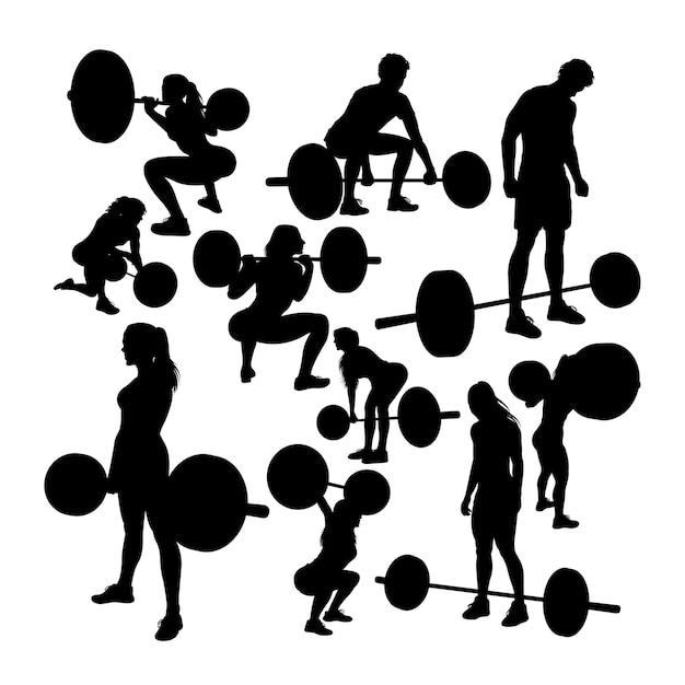 Vecteur exercice de gym avec des silhouettes d'haltères