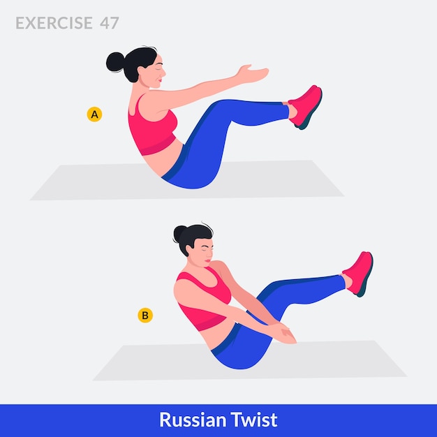 Vecteur exercice de torsion russe femme d'entraînement fitness aérobie et exercices