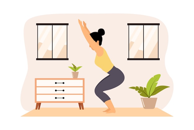 Vecteur exercice de yoga illustration de conception plate