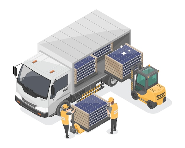 Vecteur expédition de panneaux solaires au marché en ligne de commande client pour les entreprises d'économie d'énergie de service d'installation