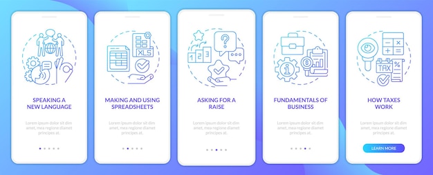 Expérimente l'écran de l'application mobile d'intégration à dégradé bleu