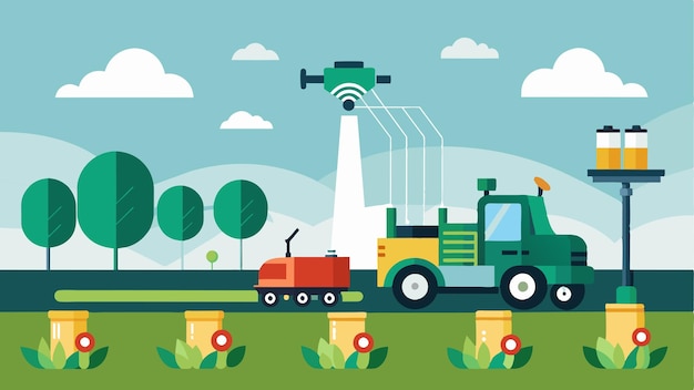 Vecteur une exploitation agricole à grande échelle utilisant des distributeurs d'engrais intelligents en conjonction avec d'autres