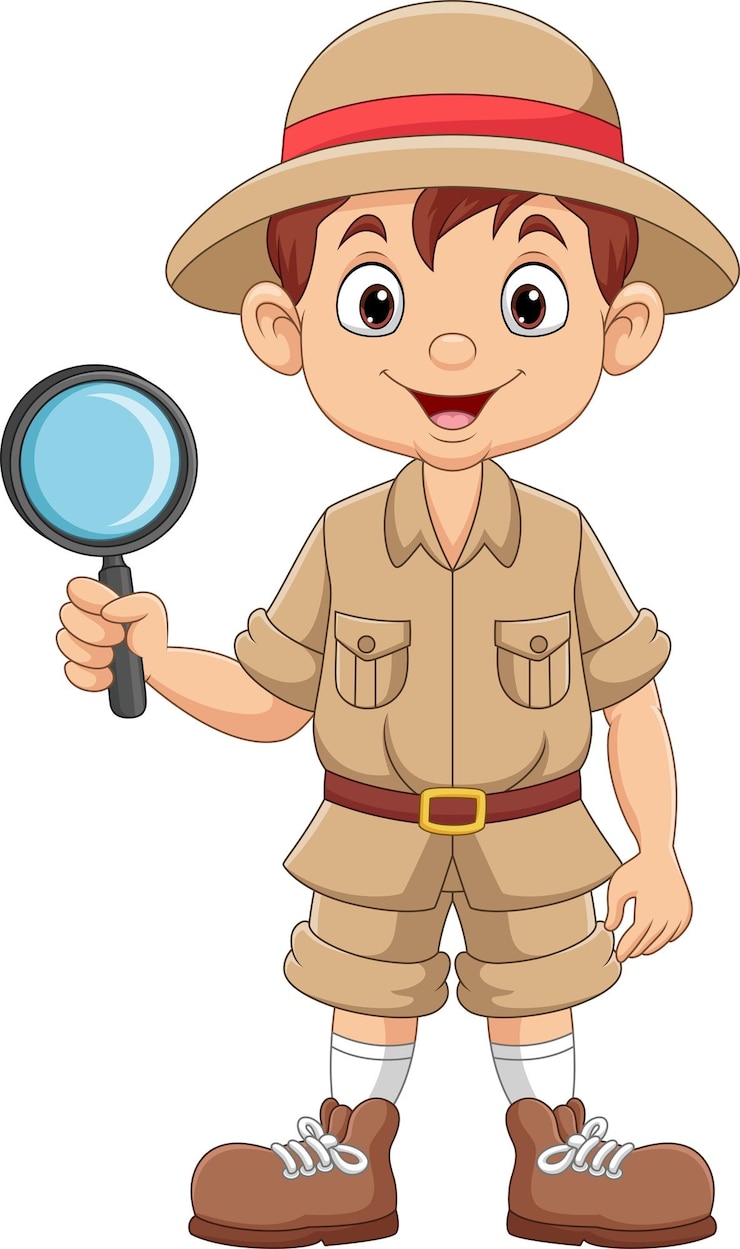 Vecteur un explorateur de dessins animés tenant une loupe.
