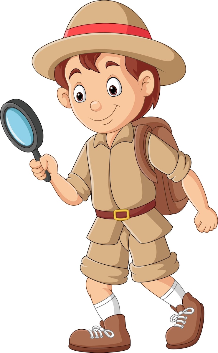 Vecteur un explorateur de dessins animés tenant une loupe.