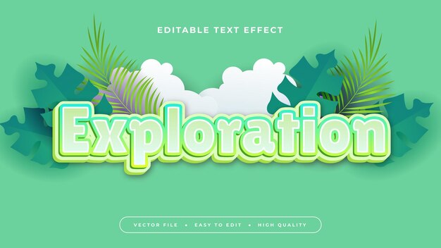 Exploration verte et blanche style de police d'effet de texte 3D modifiable