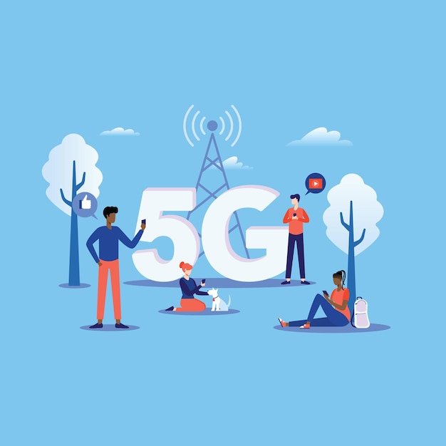 Vecteur explorations visuelles de la technologie des tours 5g