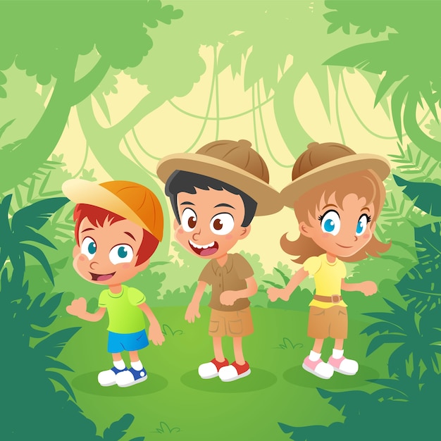 Explorer les enfants dans la jungle