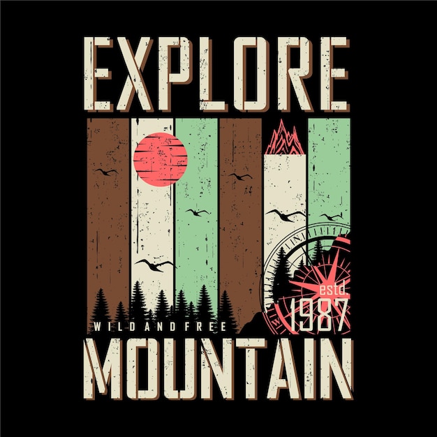 Explorer Montagne Symbole Abstrait Graphique Vecteur Impression Illustration