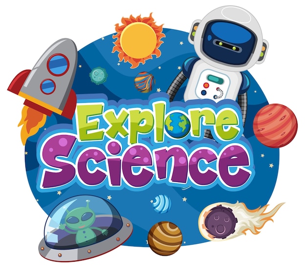 Explorez le logo de la science et l'ensemble des objets d'éducation spatiale isolés