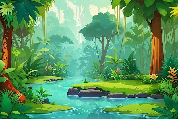 Explorez Le Monde Enchanteur Des Scènes De Jungle De Dessins Animés Et De La Nature Sauvage Des Forêts Tropicales Humides