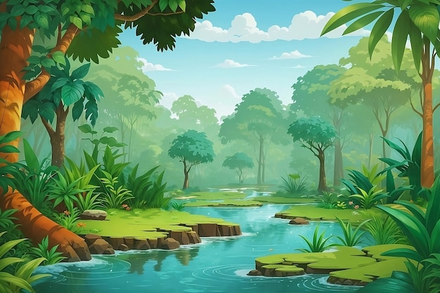 Explorez Le Monde Enchanteur Des Scènes De Jungle De Dessins Animés Et De La Nature Sauvage Des Forêts Tropicales Humides