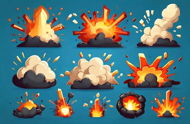 Vecteur explosion de bombe de dessin animé explosions de dynamite danger détonation de bombe explosive et nuage de bombes atomiques