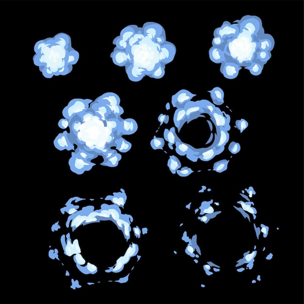 Explosion De Bombe Jeu D'incendie Nuages De Boom Et éléments De Fumée Pour La Conception De Jeu Ui Explosif Dangereux