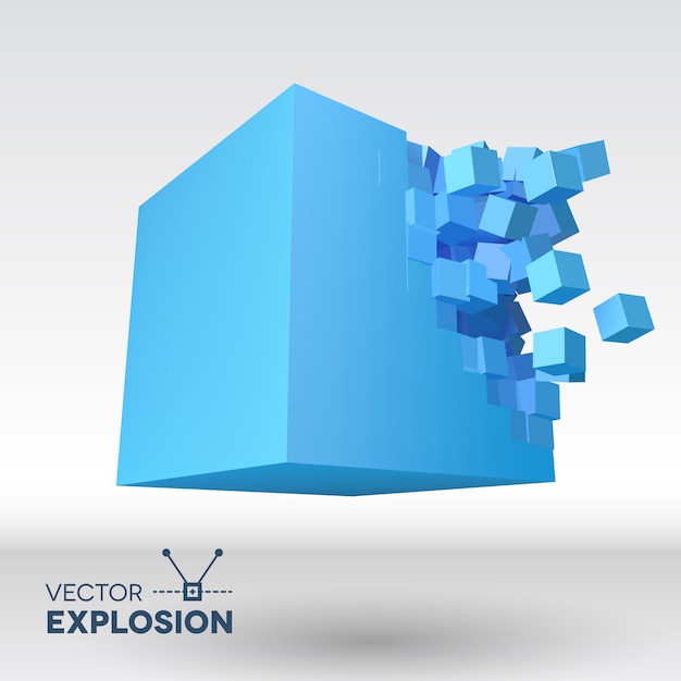 Explosion De Cube 3d Vectoriel Avec Particules Cubiques