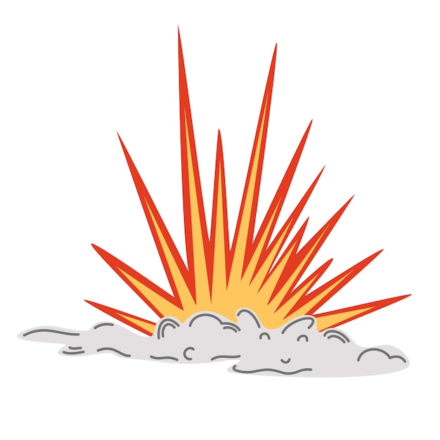 Explosion Dessin animé dynamite ou explosion d'une bombe Feu Nuages de boom et élément de fumée Détonation explosive dangereuse Explosion d'une bombe atomique Illustration vectorielle dessinée à la main