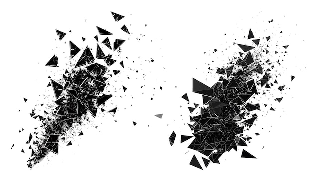Vecteur une explosion de formes brisées, d'explosions d'arêtes tranchantes et de morceaux triangulaires de texture.