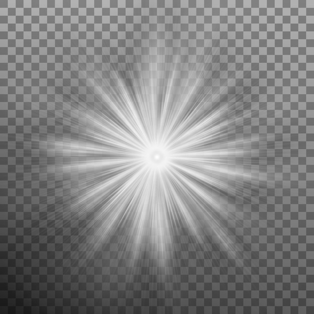 Explosion de lumière éclatante blanche. Fond transparent uniquement dans