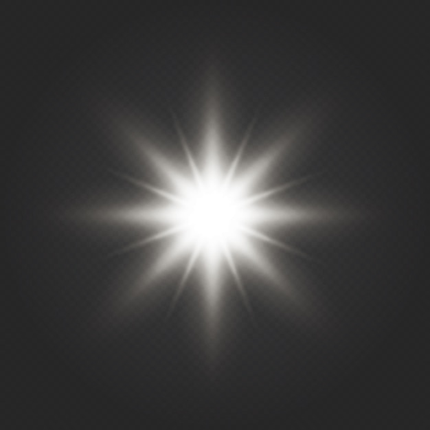 Explosion De Lumière éclatante Blanche Transparente. Décoration Effet Cool Avec Des étincelles De Rayons. étoile Brillante.